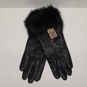 Pritzi Elegant Black Gloves with Fur Trim